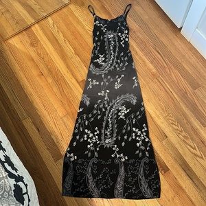 Vintage Black Maxi Dress with White Paisley Floral Print